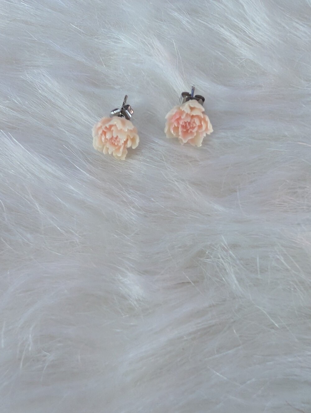 Handcrafted Silver Plated & Pink Flower Stud Earrings